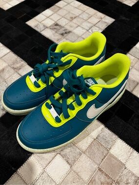 Nike Air Force 1’s Teal and Neon Lime Green/Yellow Low-Top Sneakers